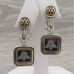 *BARRY KIESELSTEIN CORD* 14K STERLING SILVER ETCHED INTAGLIO BEE EARRINGS *RARE*